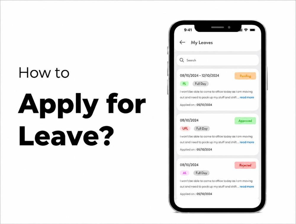 ZFour HRMS mobile app for applying and managing employee leave