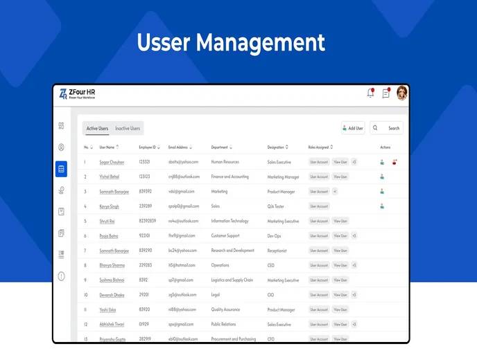Uploading employee data via Excel template in ZFour HRMS User Management