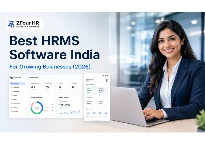 ZFour HRMS dashboard for growing businesses showing payroll, attendance and employee management