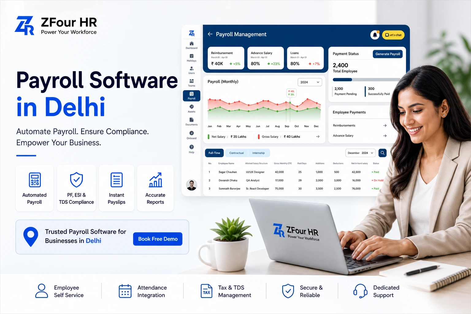 Payroll Software in Delhi for Businesses | ZFour HRMS (2026)