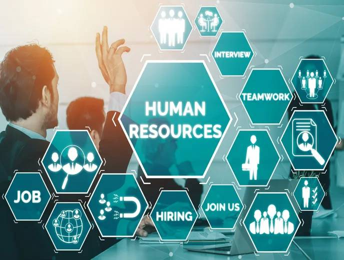 Human resource management functions including recruitment, hiring, teamwork, interviews, and employee management